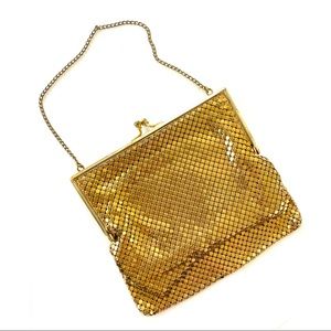 Vintage gold mesh purse bag kiss lock